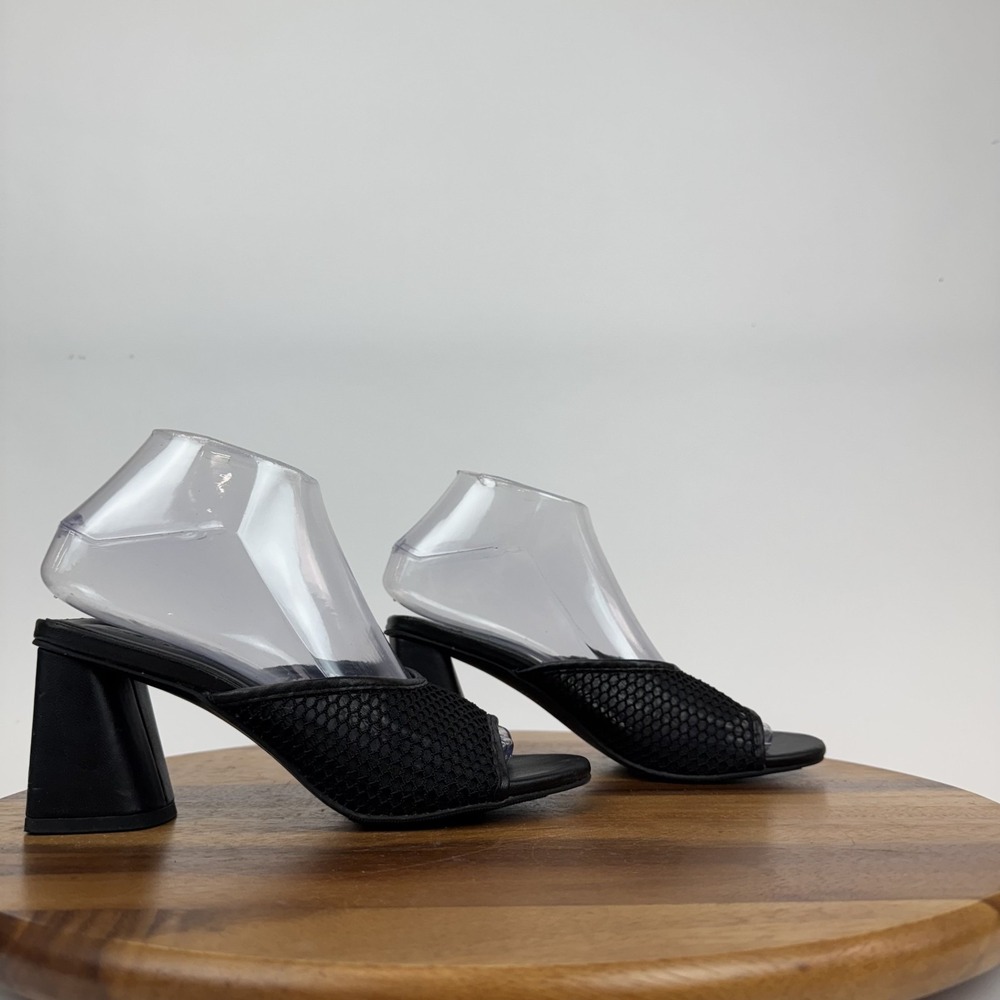 Womens Open Edit Colette Black Fishnet Casual Heeled Slide Sandals Size 7.5 GUC